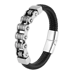 Bracelet En Cuir Tressé Pour Hommes Chaîne De Moto En Acier Inoxydable Fermoir Magnétique Bijoux Punk Rock Biker Cadeau