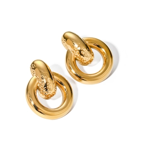 18k gold plated stainless steel double hoop earrings with textured hammer finish