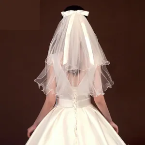 Bridal Veil White Layered Tulle With Satin Bow Elegant French Retro Wedding Hair Accessory For Bride Women Haircare