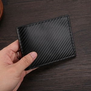 Billetera Hombre Bifold Textura Fibra De Carbono Cuero PU Gran Capacidad Ranuras Tarjetas Ventana ID Negocios Casual Delgado