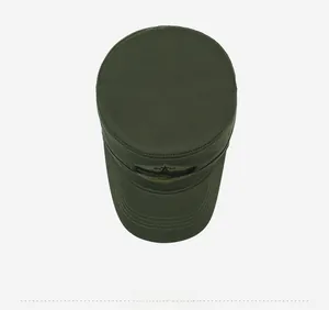 Top view of army green cadet cap with expedition embroidery and detailed stitching