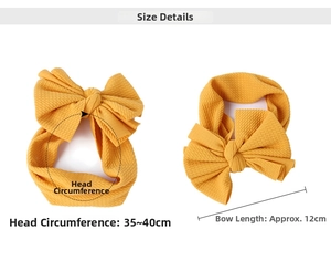 Size chart for dog bow headband showing head circumference and bow length measurements
