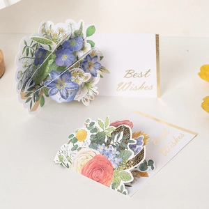 3D watercolor flower pop-up cards with gold foil Best Wishes and matching envelopes