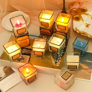 Scented Candle Aromatherapy Square Glass Jar Plant Wax Natural Fragrance Home Decor Desktop Ornament Colorful Fresh Aroma