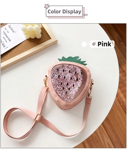 Detailed macro view of pink strawberry jelly bag with star sequins and PVC window