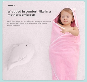 Pink hooded coral fleece baby towel wrap with cute white whale plush toy accessory