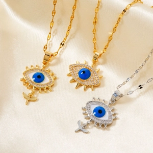 Hip Hop Evil Eye Pendant Necklace For Women Luxury Zirconia Inlaid Copper Chain Necklace Fashion Jewelry Gift