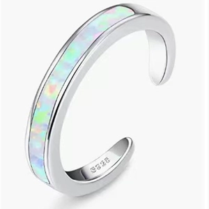 Adjustable S925 sterling silver toe ring featuring a vibrant colorful opal stone inlay