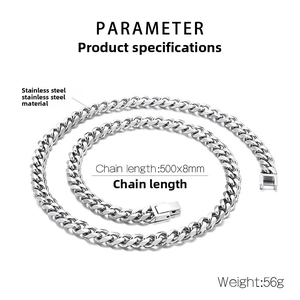 Detailed specs of 8mm wide 500mm long stainless steel Cuban chain necklace