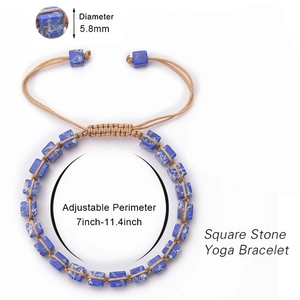 Bohemian blue square stone braided yoga bracelet with adjustable perimeter 7-11.4 inches
