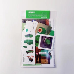 Close-up of Green Pack Ver.1 creative lifestyle stickers featuring objects and photography