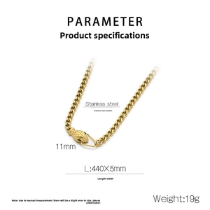 Paramètres de taille détaillés du collier chaîne serpent doré en acier inoxydable