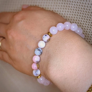Bracciale yoga di perline con cristallo rosa, turchese bianco e distanziatori dorati