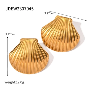 Golden stainless steel starfish shell earrings with radial texture and minimalist design
