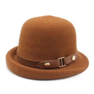 Chapeau Cloche Rétro Pour Femmes En Tricot Mélange Polyester Viscose Avec Boucle De Ceinture En Similicuir PU Élégant