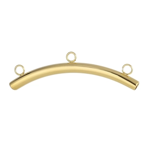 Polished gold stainless steel curved tube connector with three hanging loops for DIY jewelry