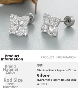 Detail of cross flower cartilage stud earrings with micro-inlaid zircon and flat screw back
