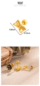 Detail showing gold bow stud earring dimensions 0.86cm and flower design on stone