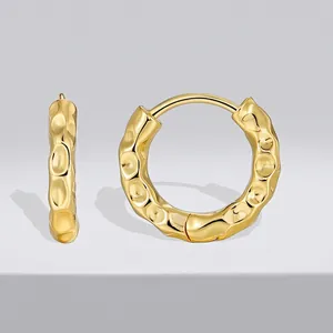 Irregular Hammered Texture Hoop Earrings For Women 18K Gold Plated Copper Minimalist Statement Drop Earrings Fashion Jewelry