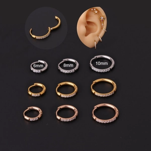 Hinged Cartilage Hoop Earrings Stainless Steel Cubic Zirconia Piercing Jewelry Fashion Body Ornament Women Men