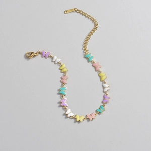 18K gold-plated stainless steel bracelet with colorful enamel butterfly charms