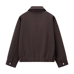 Dark brown long sleeve casual jacket with elastic waist and back seam detail