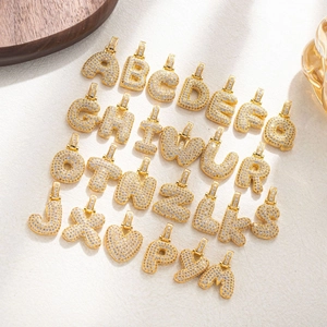 Initial Letter Pendant Alloy Micro Pave Rhinestone Gold Plated Hip Hop Jewelry For Women
