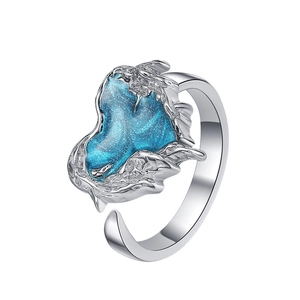 Ring aus 925er Sterlingsilber mit blauem Emaille-Sand und Lava-Design, verstellbar