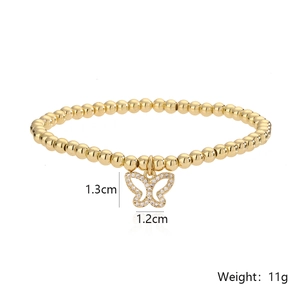 Elegant gold butterfly charm beaded bracelet for women featuring sparkling zircon detail