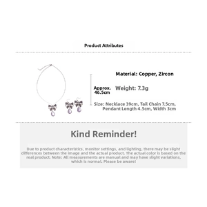 Detail view of butterfly zircon necklace and earrings set with exact dimensions and weight