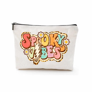 Canvas Cosmetic Makeup Bag Zipper Storage Pouch Printed Travel Toiletry Organizer Portable Handheld Case Stationary Bag