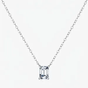 Moissanite Necklace 925 Sterling Silver Emerald Cut D Color VVS1 Minimalist Elegant Jewelry Gift For Women