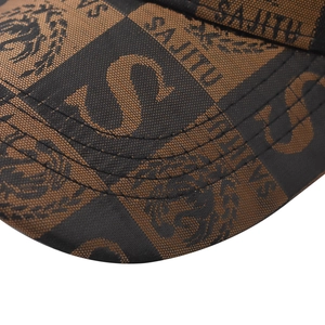 Plaid baseball cap featuring brown jacquard brim with SAJITU letters and logo embroidery