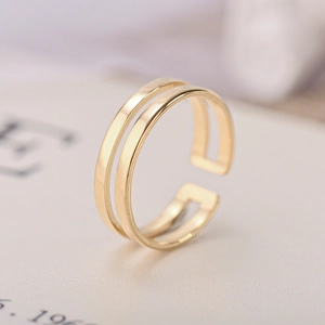 Macro shot of minimalist gold double-layered adjustable stainless steel ring for men