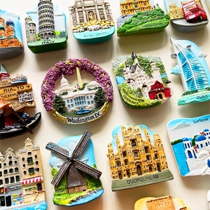 Collection of detailed 3D resin travel fridge magnets featuring global city landmarks