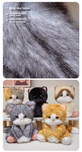 Close-up of premium soft faux mink fabric and five colorful plush cat dolls
