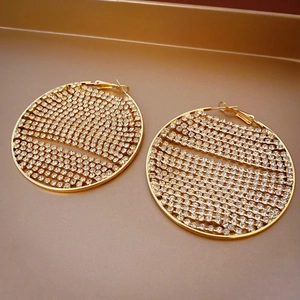 Exaggerated geometric round gold earrings with micro-paved sparkling zircon stones