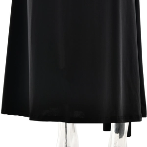 Close-up of the professional hem stitching and soft fabric texture on a black elegant dress