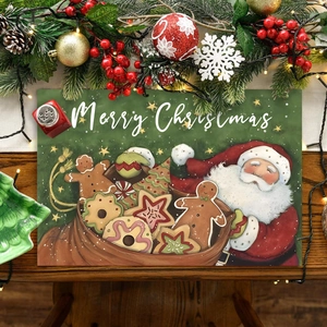 Christmas Placemat Polyester Heat Resistant Washable Santa Claus Gingerbread Man Pattern Holiday Table Mat Rectangular Festive Dining Decor