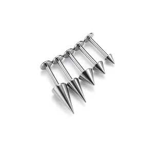 Set of 5 ASTM F136 titanium flat back labret studs with gradient spikes and silver finish