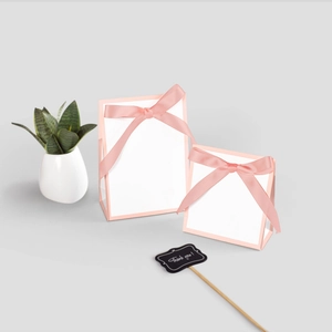 Pink ribbon bow gift boxes with transparent windows in large and small sizes