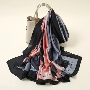 Women Elegant Satin Scarf Geometric Color Block Parrot Botanical Print Sunscreen Shawl Lightweight Soft Breathable Large Wrap For Beach Party Travel Accessory