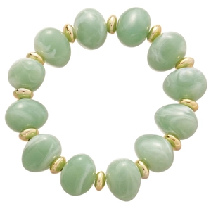 Minimalist light green marble acrylic beaded bracelet with golden metal spacers