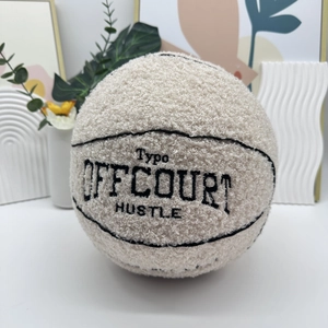 Off-court cream teddy fleece basketball plush pillow with black embroidered hustle text
