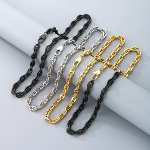 Three-color stainless steel anchor chain jewelry set in gold, silver, and black finish