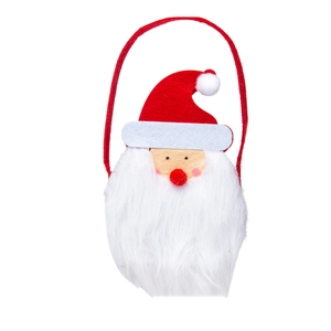 Christmas gift bag with cartoon Santa Claus design made of soft red felt with top handle