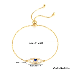 Detailed view of the 925 sterling silver evil eye bracelet with dimension markings