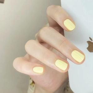Press On Nails Macaron Cream Yellow Short Square Glossy ABS Artificial False Nail Tips For Women