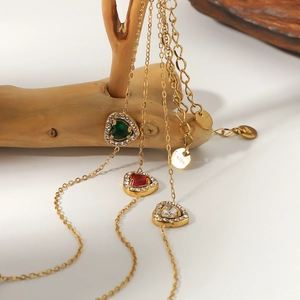 18K gold plated stainless steel necklaces with zircon heart and geometric pendants