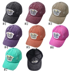 Distressed cotton baseball hats set with bride tribe patch embroidery in seven colors